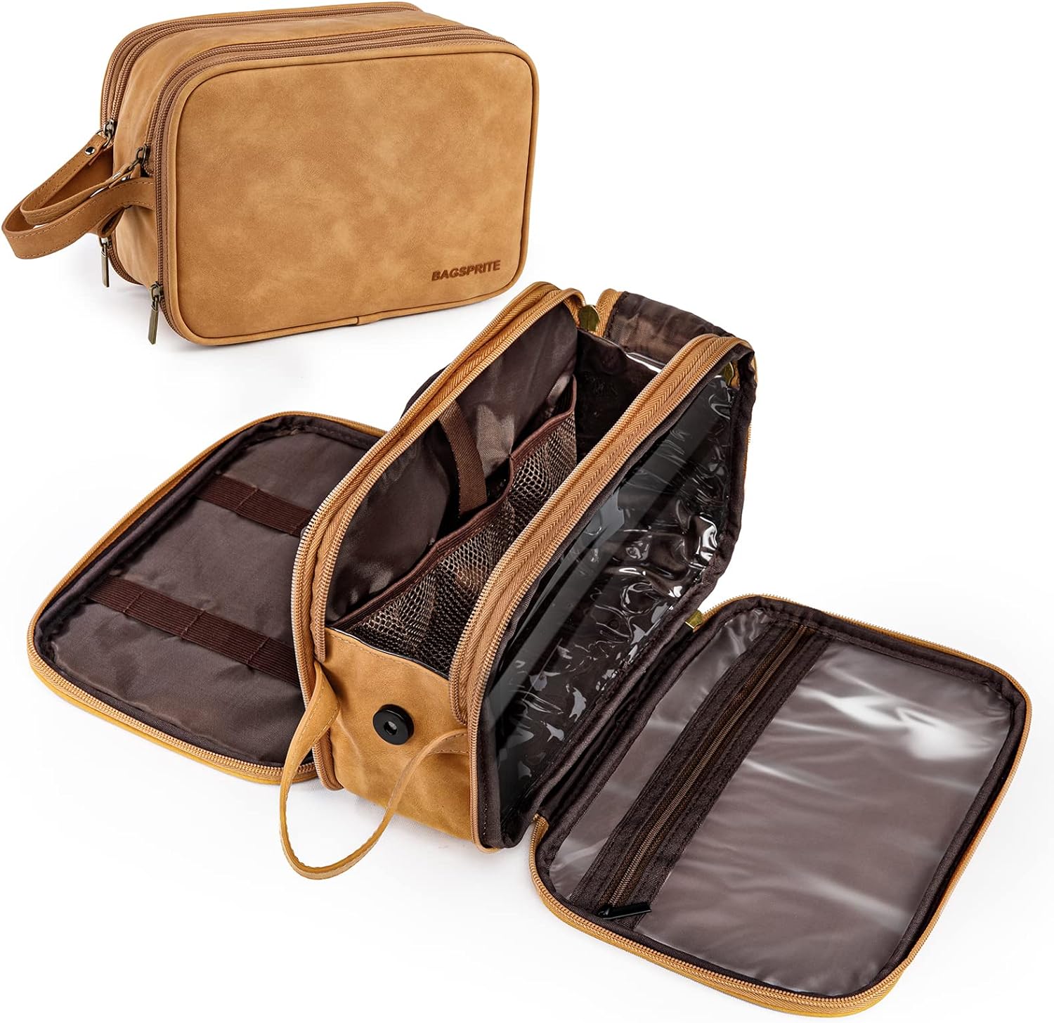230816022803740_1 BAGSPRITE Toiletry Bag for Men, Travel Bag for Toiletries, Mens Toiletry Bag Shaving Dopp Kit Organizer, Large Water-resistant Travel Bathroom Bag for Traveling, Black/Brown - Image 1